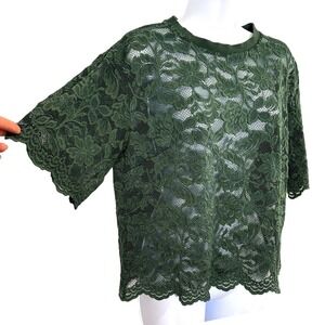 Green Mesh Lace Fairy Grunge Top Large Cottage Goth Dark Romantic Fairy Grunge